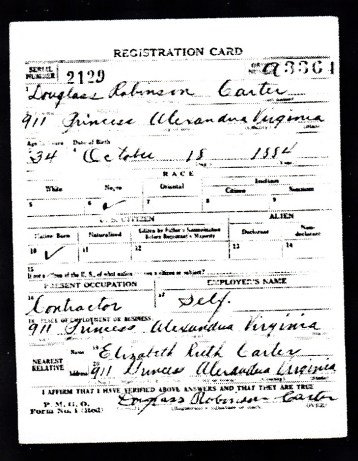 Douglass Carter's WWI Draft Card