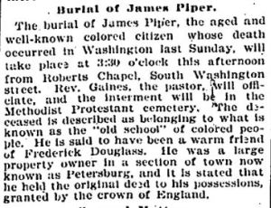 Mr. James E. Piper's death obit - Tuesday, December 20, 1898, p8 - Evening Star (Washington, DC)